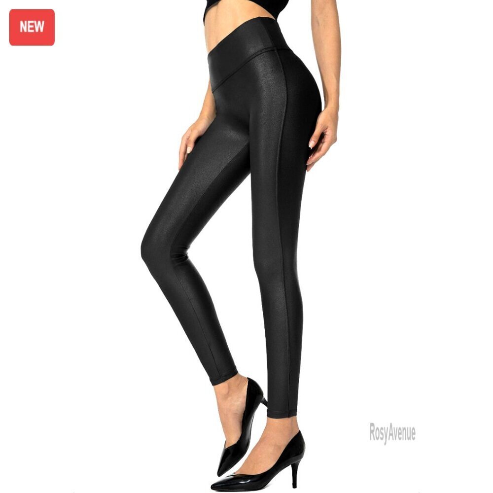 Faux Leather Leggings High Waisted Stretch Tummy Control Workout Pants